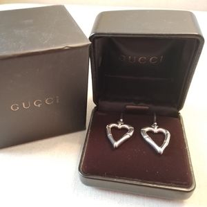 GUCCI Bamboo Heart Silver Hook Earrings